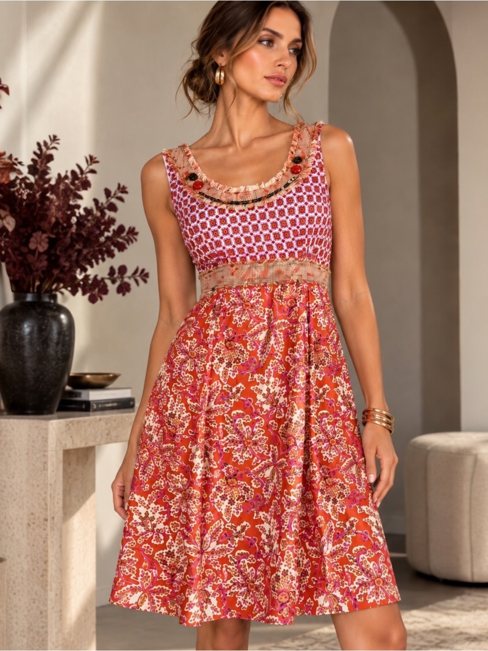 Dorothee Schumacher Y2K NWT Jeweled Mixed Print Empire Dress XS $470